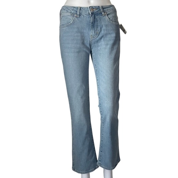 Free People We the free Liv cropped Cotton Elastic Blue Flare Denim Jeans -27 - Picture 1 of 9